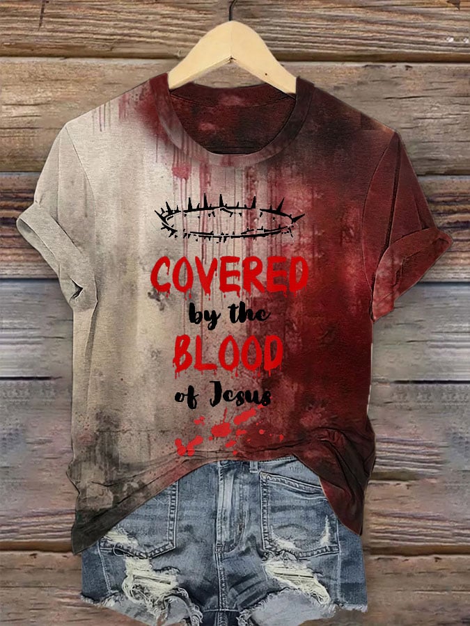 Women Covered By The Blood of Jesus Bloody Print T-shirt