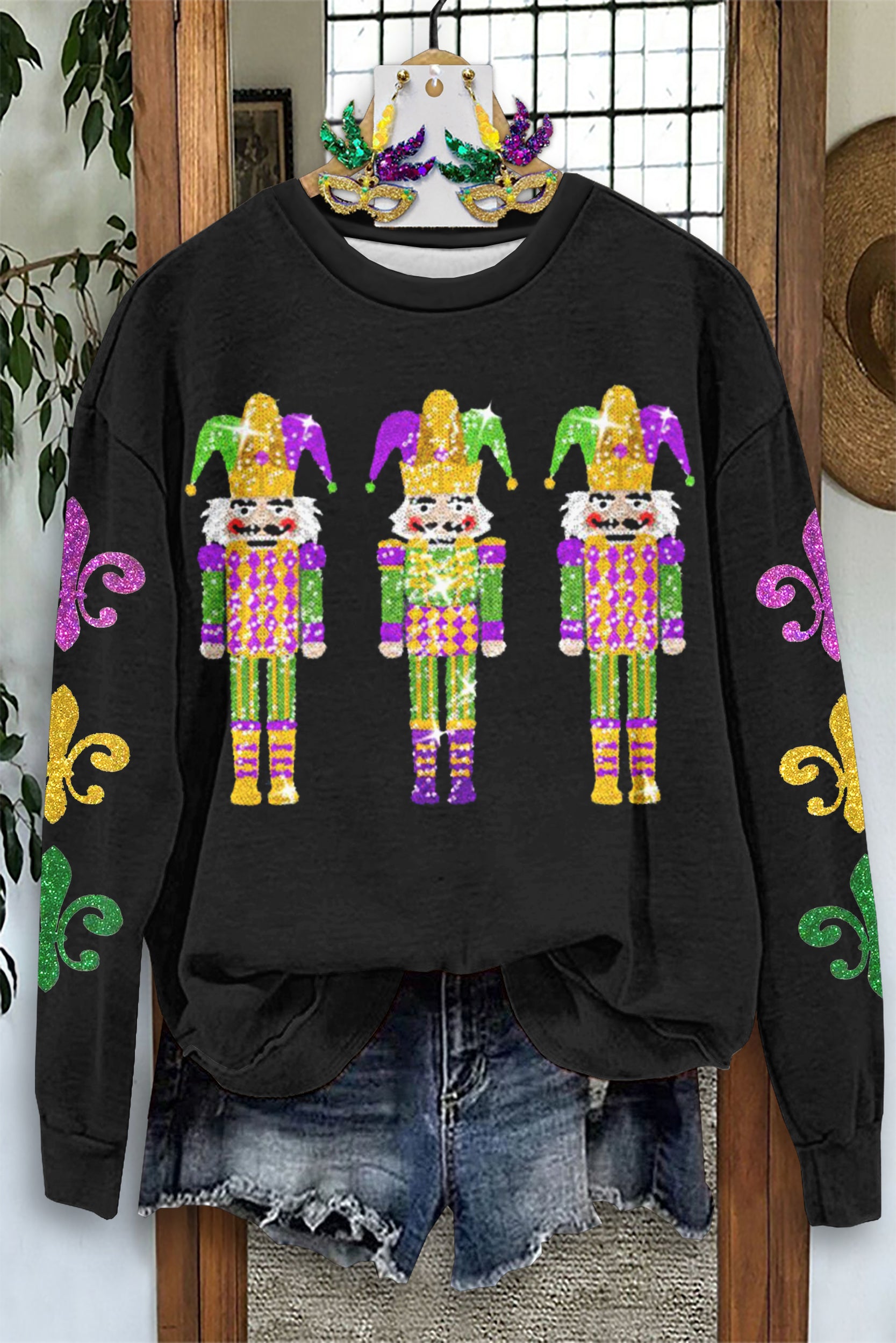 Classic Mardi Gras Nutcracker Print Sweatshirt