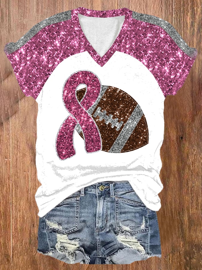 Women'S Sequin Football Casual Print T-Shirt