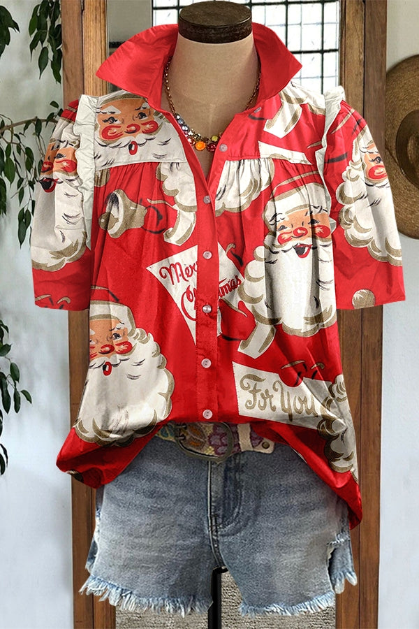 Vintage Christmas Santa Claus Ruffle Shirt