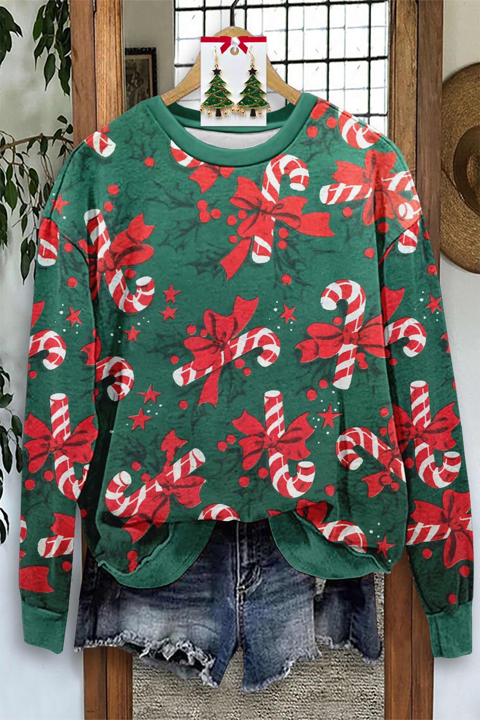 Vintage Christmas Candy Print Sweatshirt