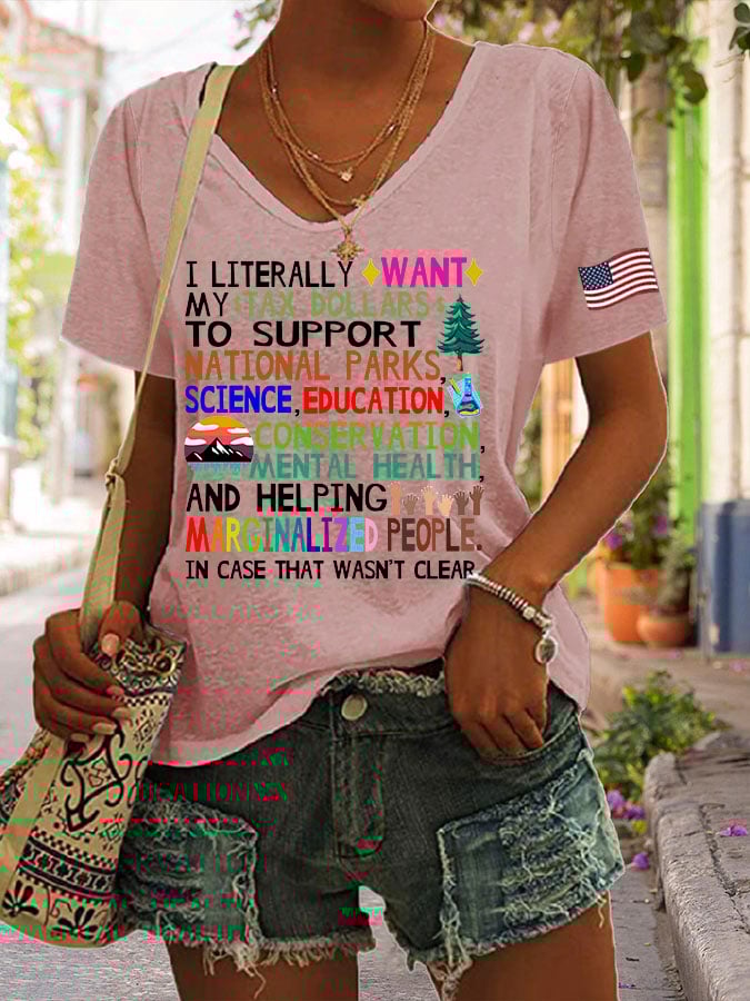 Women's Support National Parks Print V Neck Casual T-Shirt