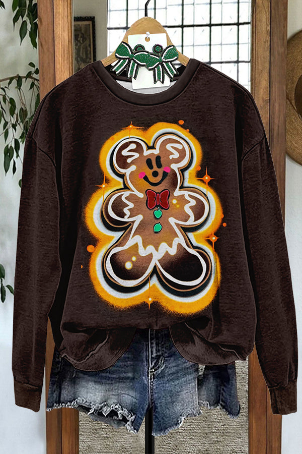 Christmas Gingerbread Man Print Sweatshirt