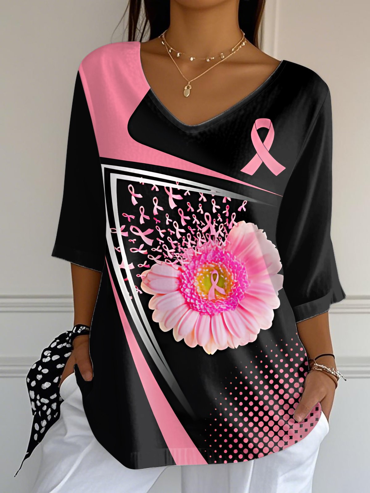 Women's Breast Cancer Awareness Print Casual Top