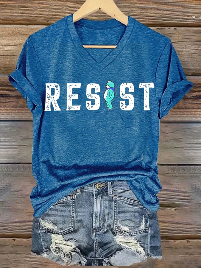 V-neck Women's  Portland Frog resist Print T-Shirt