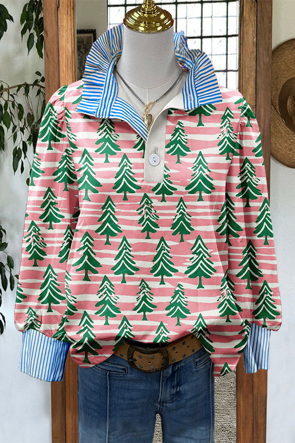 Christmas Tree Striped Print Blouse