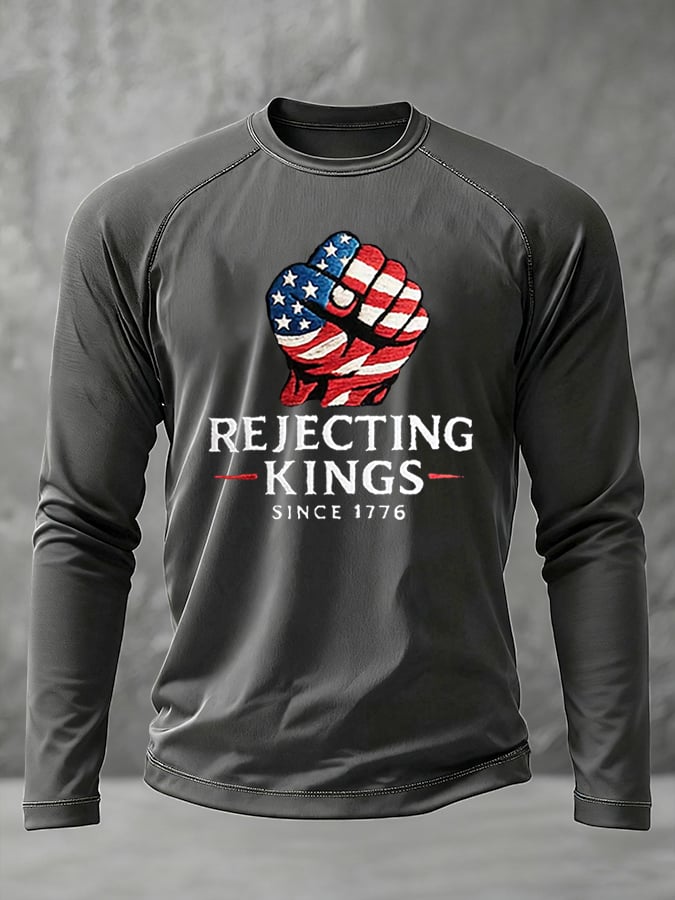 Men's “Rejecting Kings Since 1776” Print Raglan Sleeve Printed T-Shirt