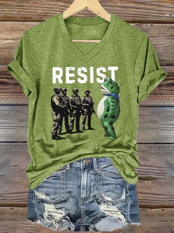 Women's FDT Portland Frog Protest Revolt Machine Print T-Shirt