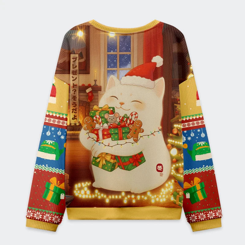 Tokyo-Tiger Cat Holding Gift Christmas Ugly Sweatshirt