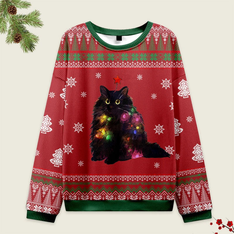 Tokyo-Tiger Lights Cat Japanese Red Christmas Ugly Sweatshirt