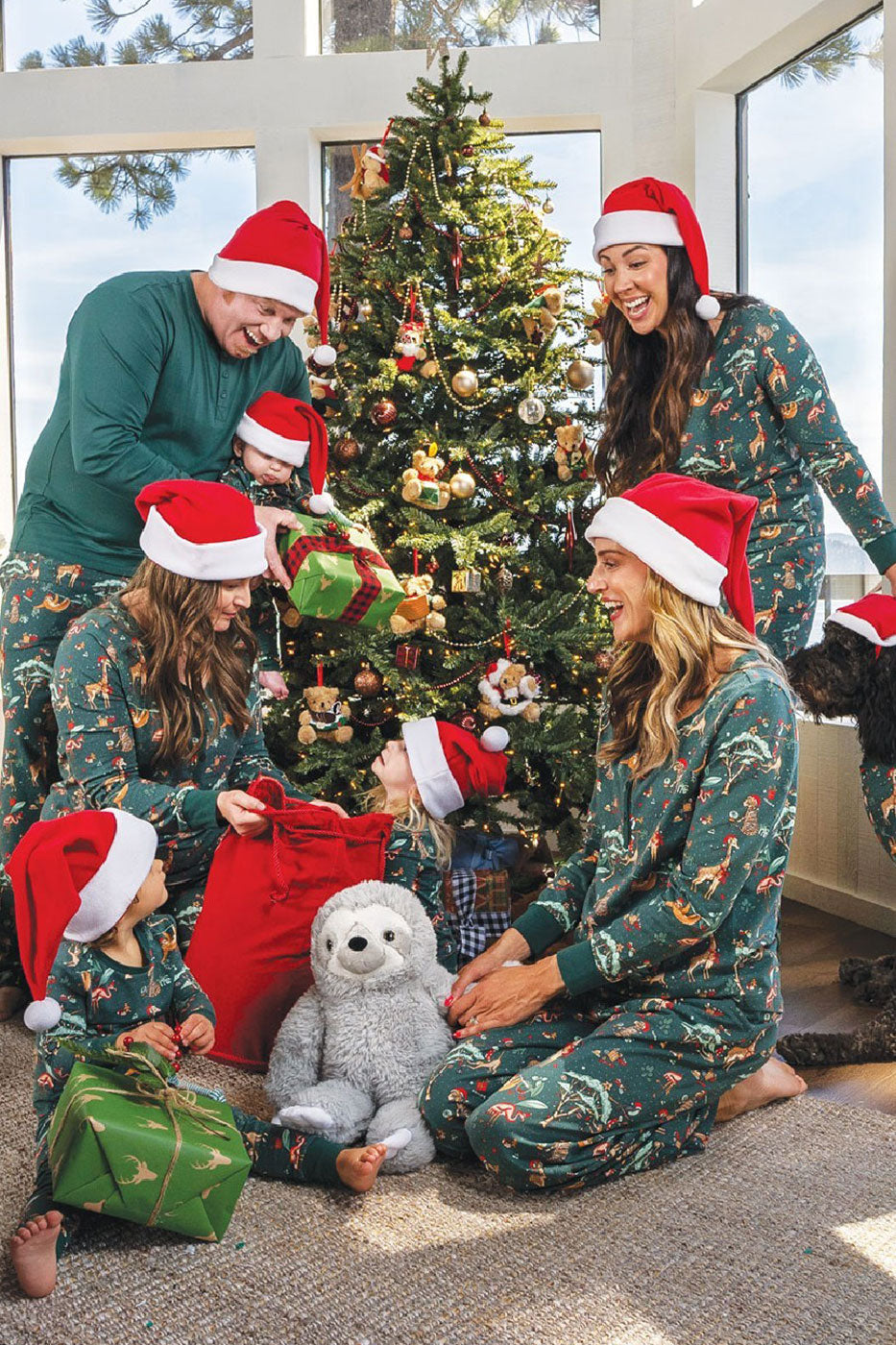 Green Cute Zoo Matching Family Christmas Pajamas | Adults, Kids & Dog Pajamas