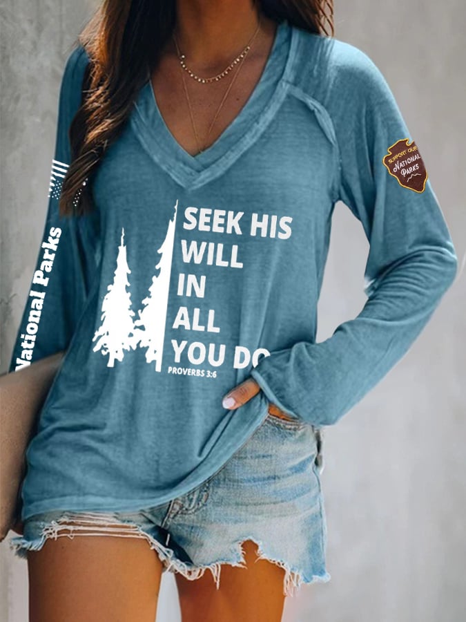 V-neck Retro Women's Protect Our National Parks Faith Print T-Shirt