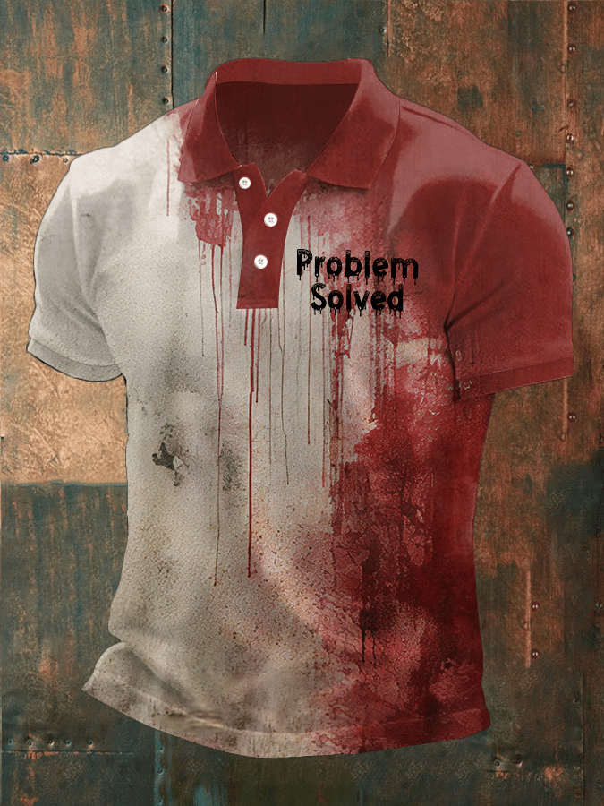 Men's Bloody Problem Solved Halloween Printed Casual Polo Shirt