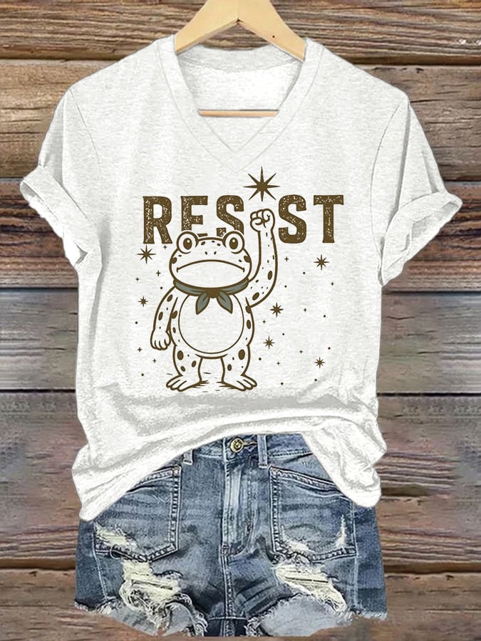 Women's Retro Resist Frog Print T-Shirt