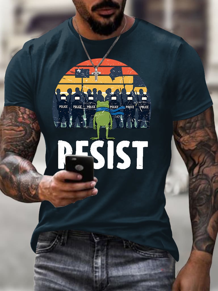 Men's Resist Frog Printed Round Neck T-Shirt