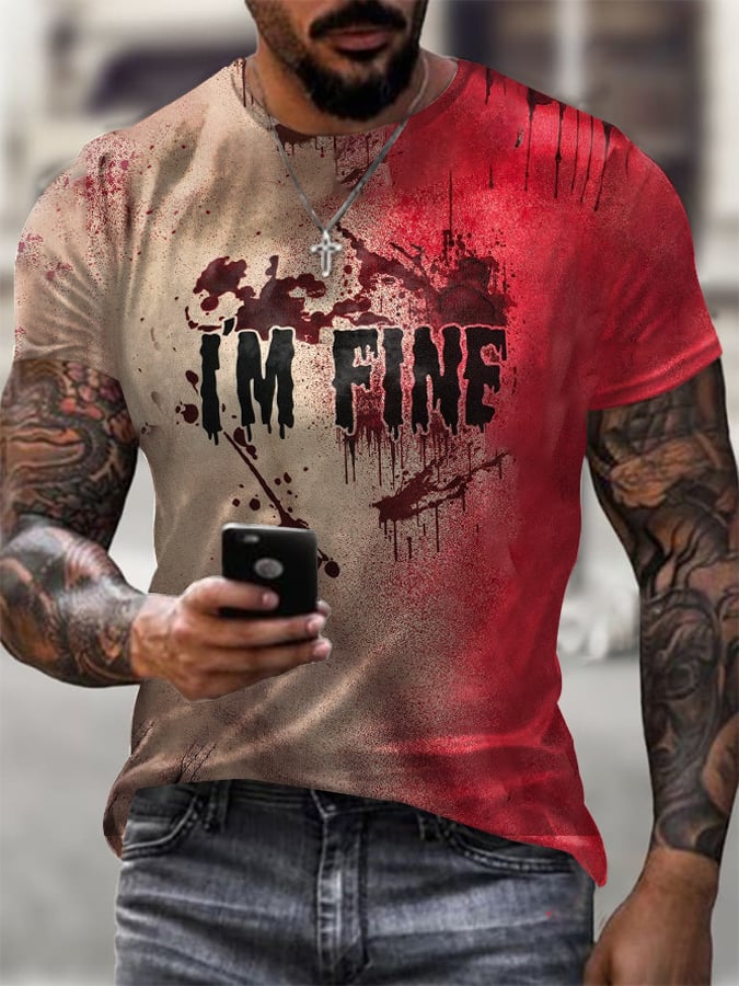 Men'S Blood-Printed Pit Strip Fabric Print T-Shirt