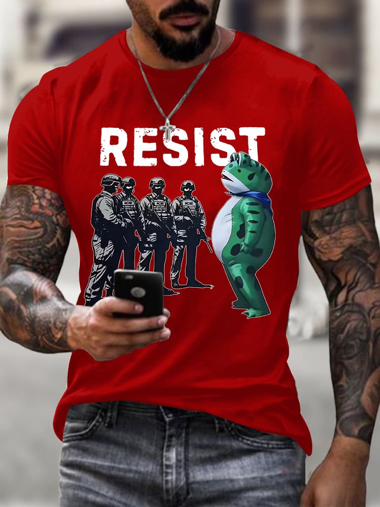Men's Resist Frog Printed Round Neck T-Shirt