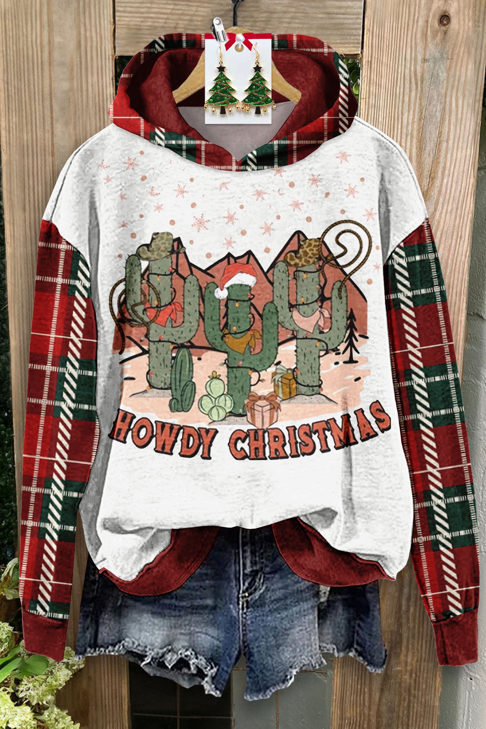 Howdy Christmas Pattern Hooded Sweatshirt