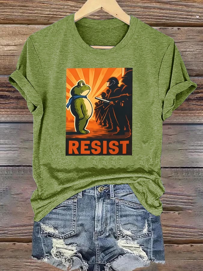 Women's  Portland Frog Resist  Printed Casual T-Shirt