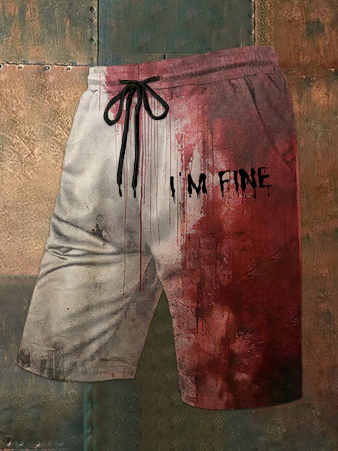 Men's Bloody I'm Fine Halloween Print Shorts (With Pockets)