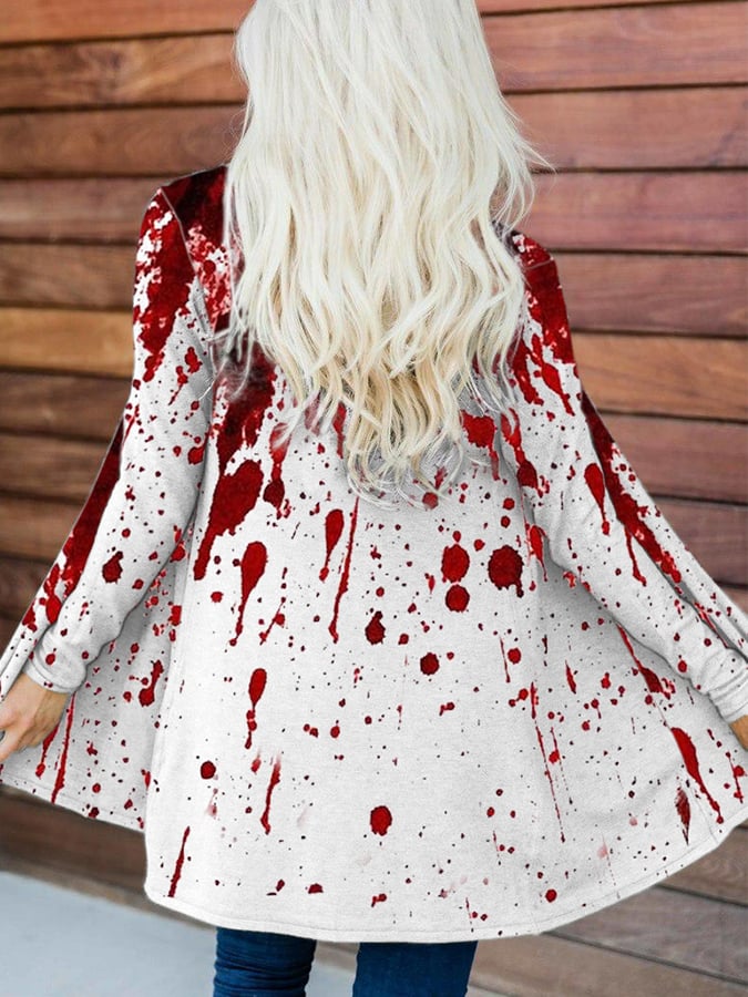Women's Halloween Horror Bloodstain Print Cardigan