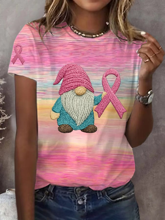 Women's Breast Cancer Awareness Print Casual T-Shirt