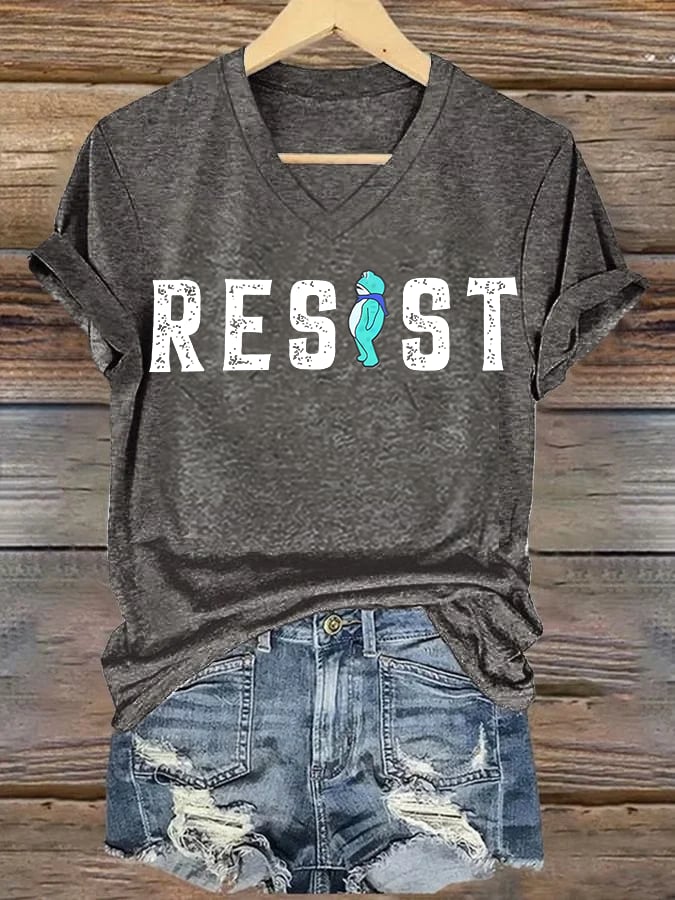 V-neck Women's  Portland Frog resist Print T-Shirt