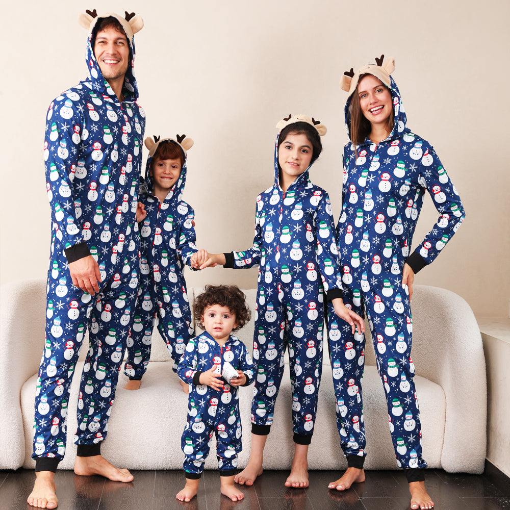 Blue Snowman Matching Family Christmas Pajamas Onesies