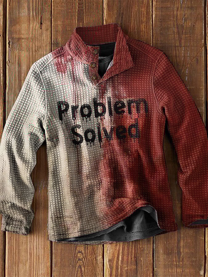 Men's Bloody Halloween Problem Solved Printed Plaid Fabric Stand Collar Sweatshirt