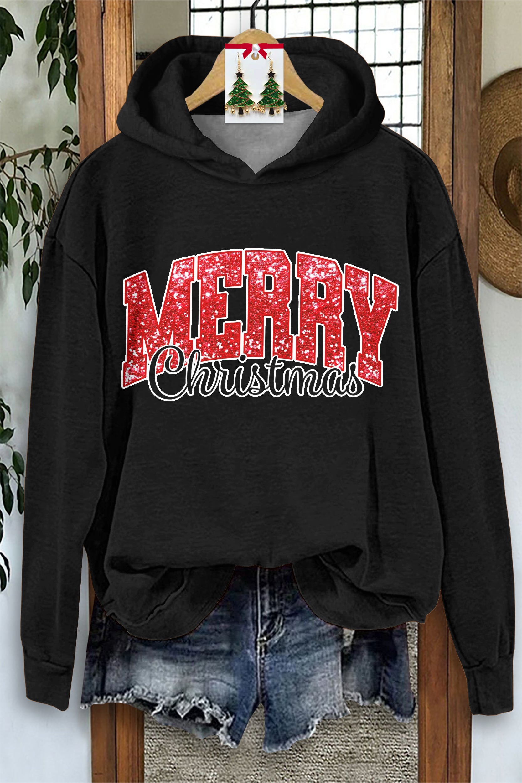 Simple Merry Christmas Print Hoodie