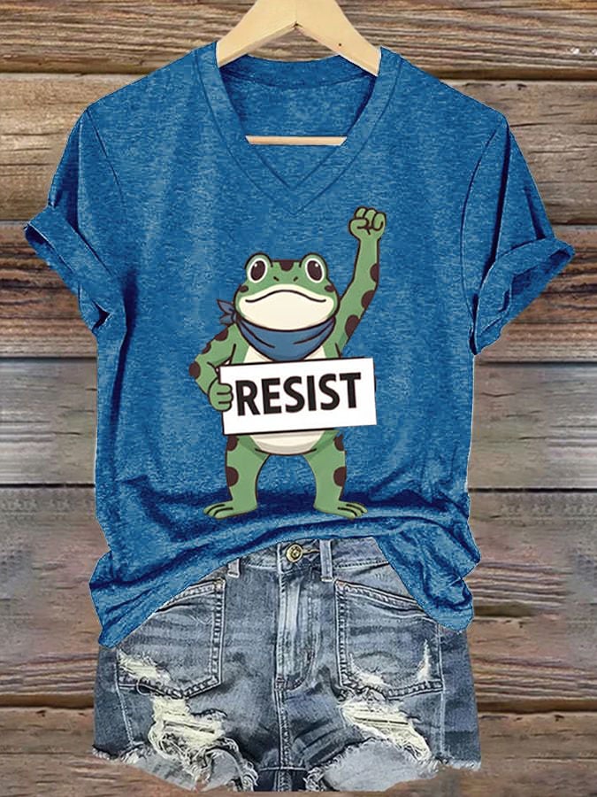 Women's FDT Portland Frog Protest Revolt Machine Print T-Shirt
