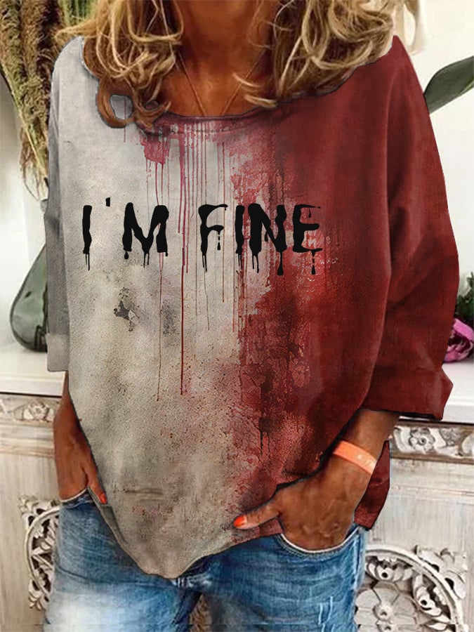Women's Halloween I'm Fine Print Crew Neck Sweatshirt