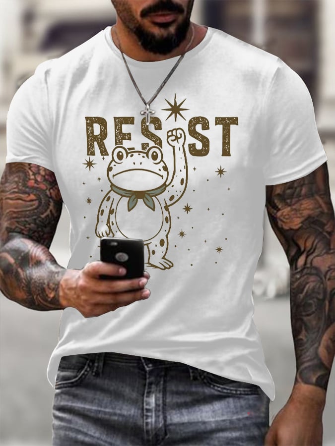 Men's Retro Resist Frog Printed Round Neck T-Shirt