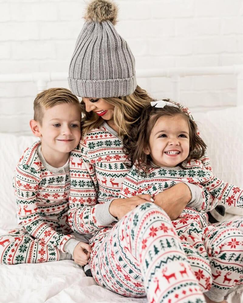 Christmas Tree and Reindeer Patterned Matching Family Christmas Pajamas-Dog Pajamas Included