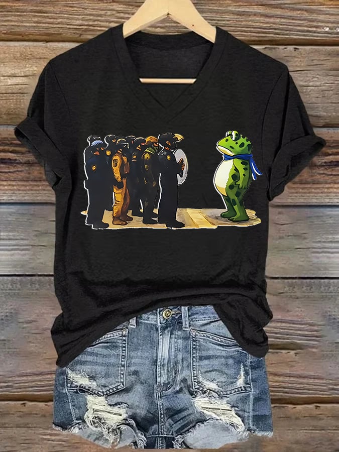 V-neck Women's  Portland Frog print T-Shirt