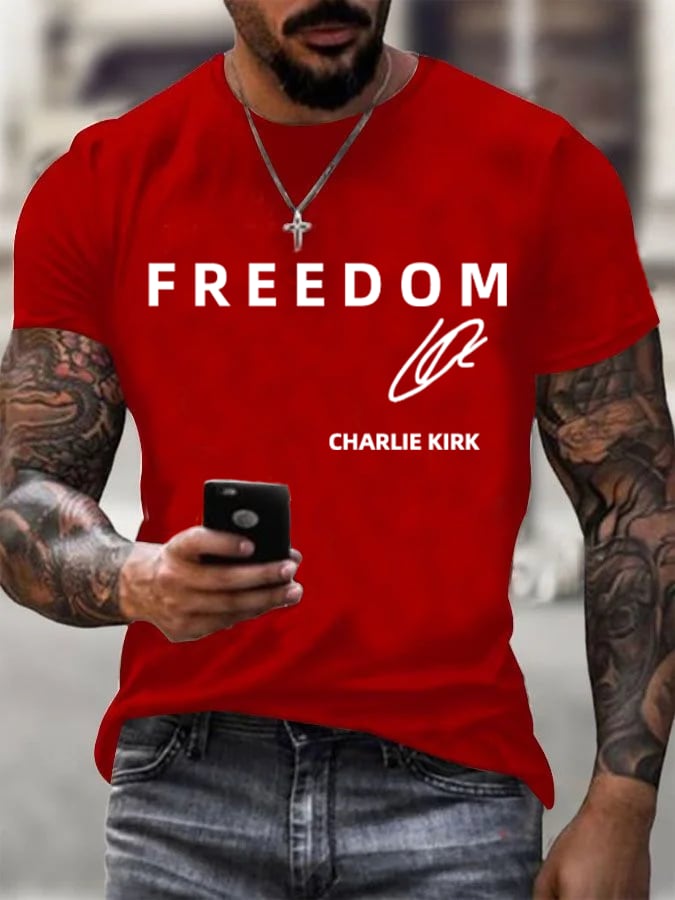 🎂 Happy Birthday Men's  Freedom charlie Kirk Printed Casual  T-shirt