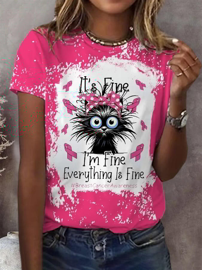 Women'S It'S Fine Breast Cancer Awareness Printed T-Shirt