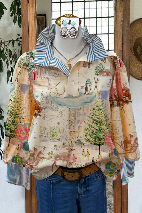 Vintage Striped Graphic Print Blouse