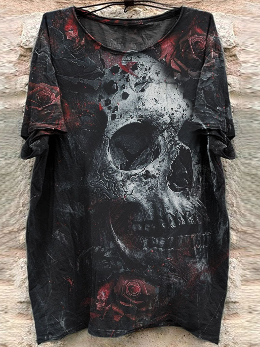 Flower Skull Print Casual Top