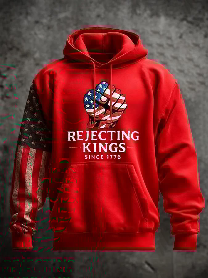 Men's “Rejecting Kings Since 1776” Print Long Sleeve Hoodie