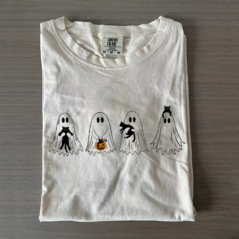Comfort Colors Cute Ghost Black Cats Halloween T-shirt