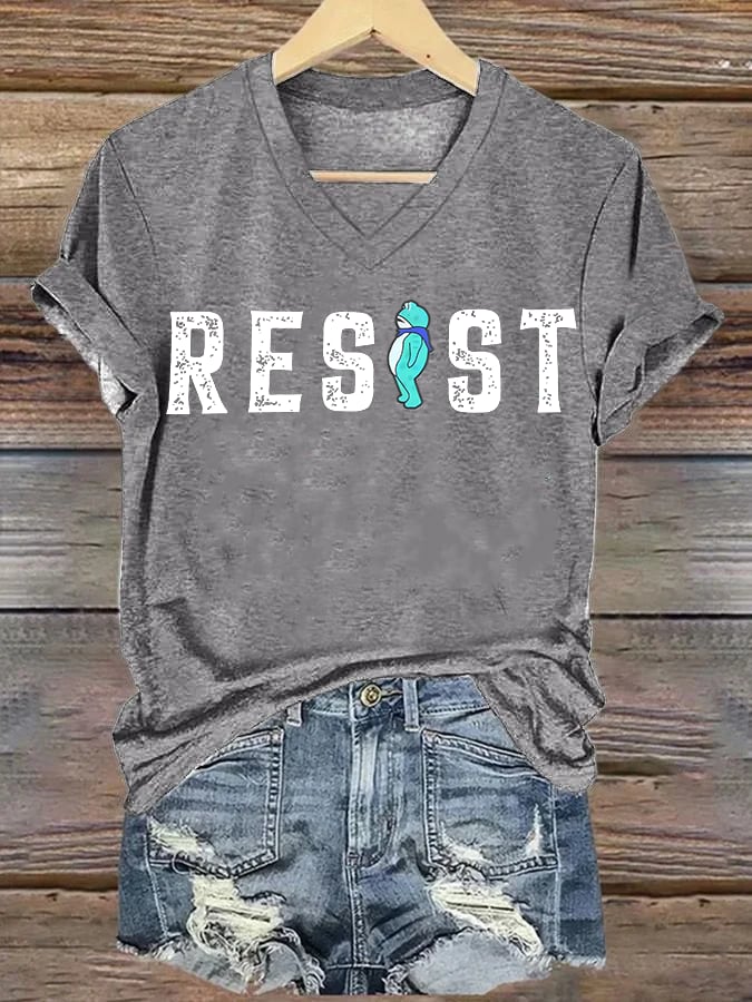 V-neck Women's  Portland Frog resist Print T-Shirt