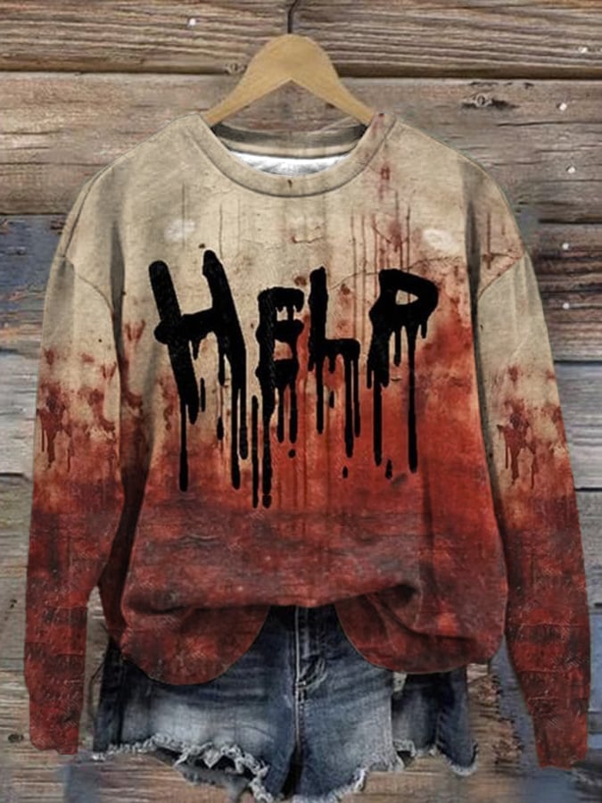 Women's Halloween Blood Print Round Neck Sweatshirt