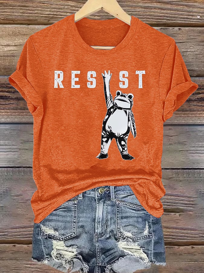 Women's  Portland Frog Resist  Printed Casual T-Shirt