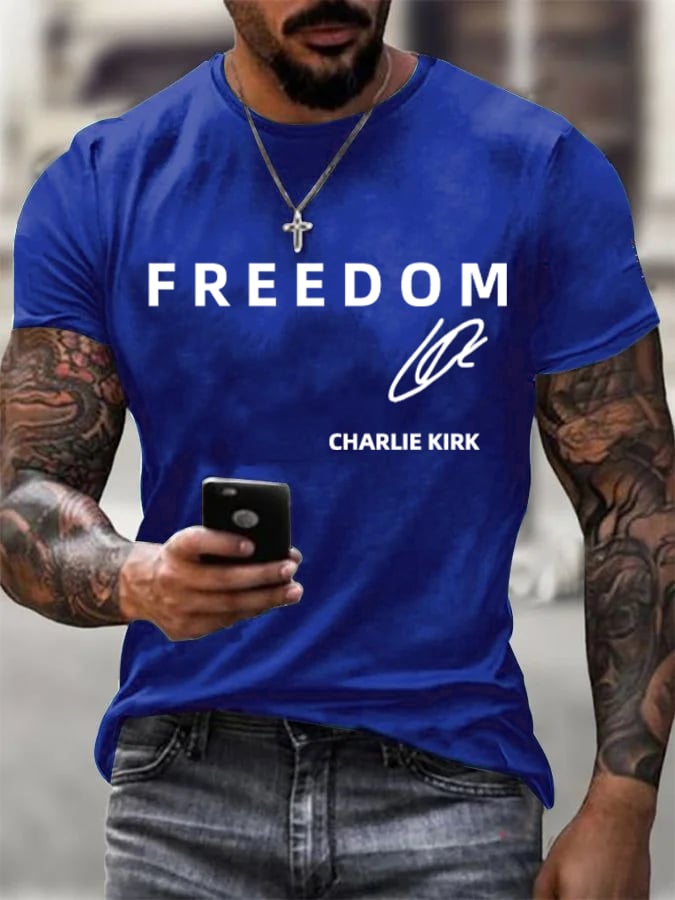 🎂 Happy Birthday Men's  Freedom charlie Kirk Printed Casual  T-shirt