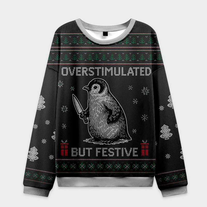 Tokyo-Tiger Overstimulated but Festive Christmas Ugly Sweatshirt