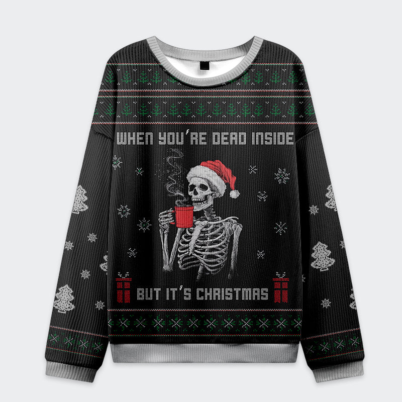 Tokyo-Tiger Dead Inside  Festive Outside: Christmas Vibes Christmas Ugly Sweatshirt