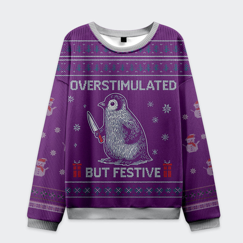 Tokyo-Tiger Funny Penguin: Overstimulated but Festive Christmas Ugly Sweatshirt