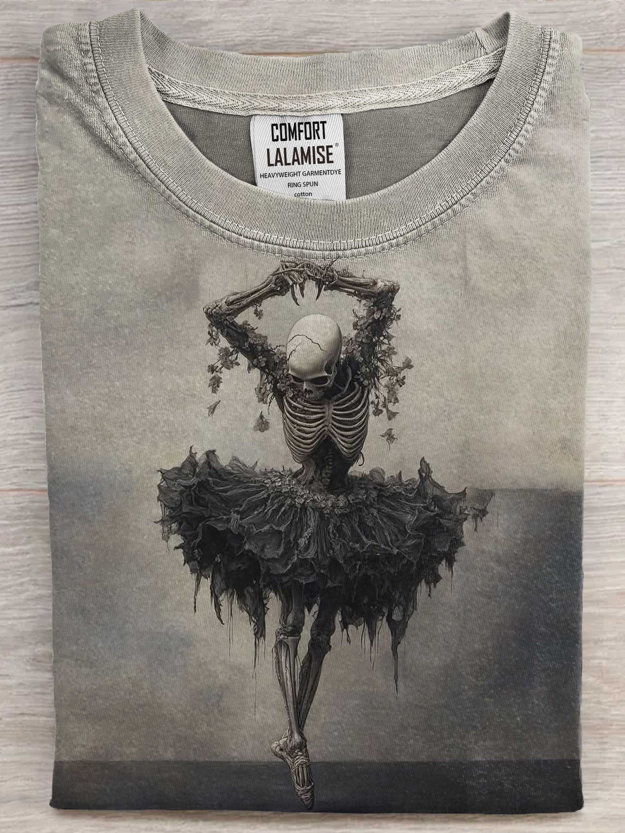 Dancing Skull Art Print Casaul Short Sleeve T-shirt