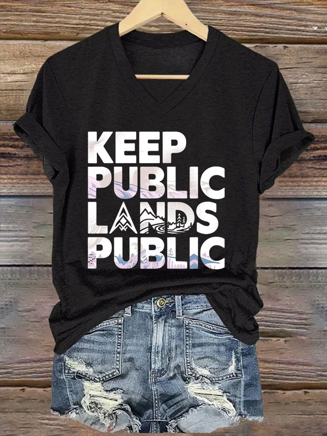 Women's Keep Public Lands Public National Parks Printed V-Neck T-Shirt